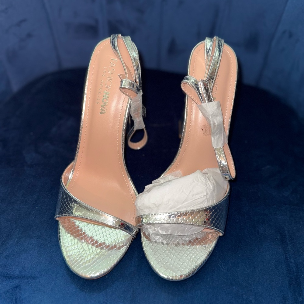 Aldo Shiny Silver Strappy Heels